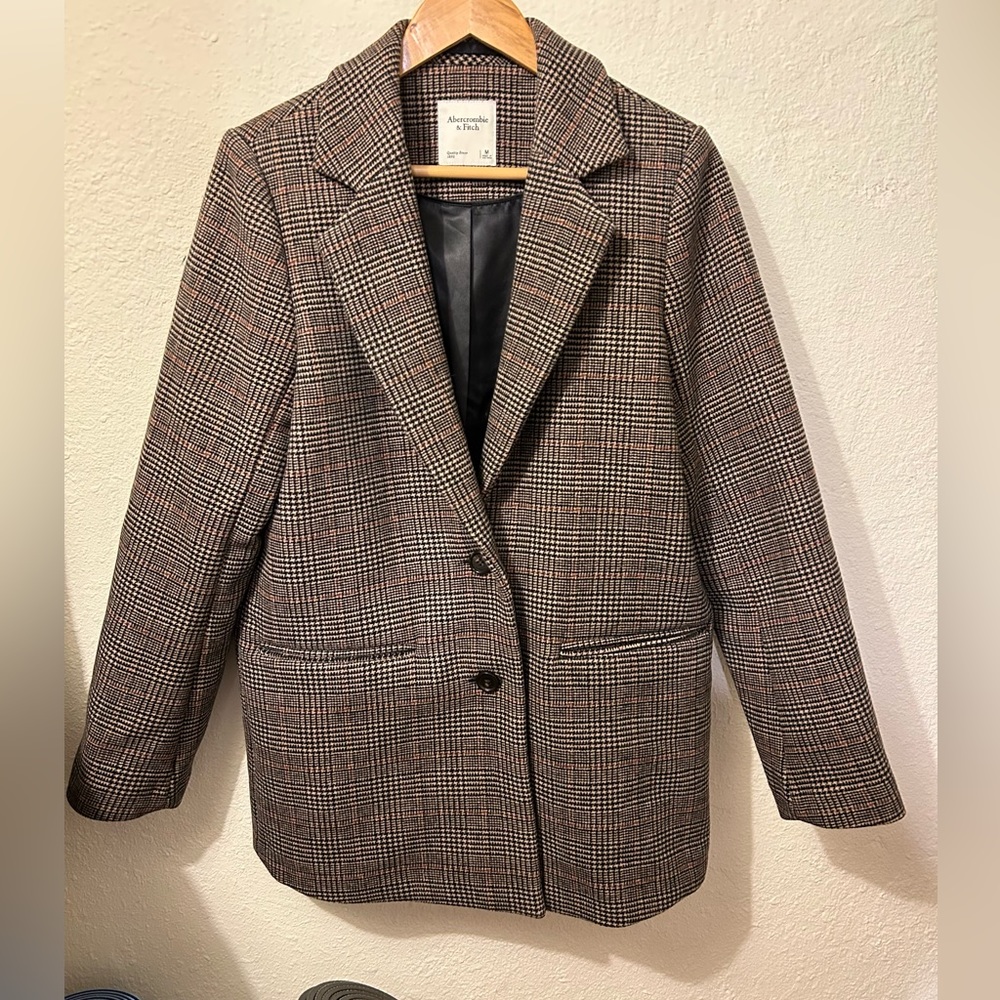 Brown plaid wool blend blazer
